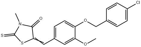 5-{4-[(4-chlorobenzyl)oxy]-3-methoxybenzylidene}-3-methyl-2-thioxo-1,3-thiazolidin-4-one,292034-83-4,结构式