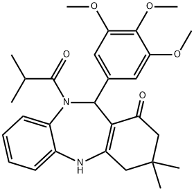 10-isobutyryl-3,3-dimethyl-11-(3,4,5-trimethoxyphenyl)-2,3,4,5,10,11-hexahydro-1H-dibenzo[b,e][1,4]diazepin-1-one,292064-53-0,结构式