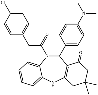 10-[(4-chlorophenyl)acetyl]-11-[4-(dimethylamino)phenyl]-3,3-dimethyl-2,3,4,5,10,11-hexahydro-1H-dibenzo[b,e][1,4]diazepin-1-one 结构式