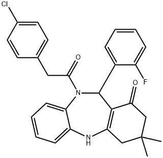 10-[(4-chlorophenyl)acetyl]-11-(2-fluorophenyl)-3,3-dimethyl-2,3,4,5,10,11-hexahydro-1H-dibenzo[b,e][1,4]diazepin-1-one Structure