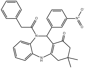 11-{3-nitrophenyl}-3,3-dimethyl-10-(phenylacetyl)-2,3,4,5,10,11-hexahydro-1H-dibenzo[b,e][1,4]diazepin-1-one,292064-59-6,结构式