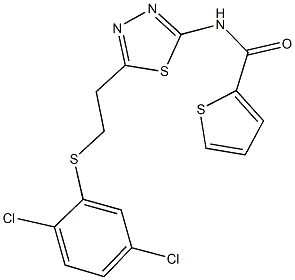 N-(5-{2-[(2,5-dichlorophenyl)thio]ethyl}-1,3,4-thiadiazol-2-yl)thiophene-2-carboxamide Struktur