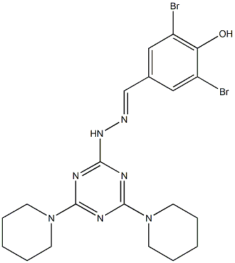 3,5-dibromo-4-hydroxybenzaldehyde [4,6-di(1-piperidinyl)-1,3,5-triazin-2-yl]hydrazone Struktur