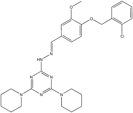 4-{[(2-chlorophenyl)methyl]oxy}-3-(methyloxy)benzaldehyde (4,6-dipiperidin-1-yl-1,3,5-triazin-2-yl)hydrazone 化学構造式