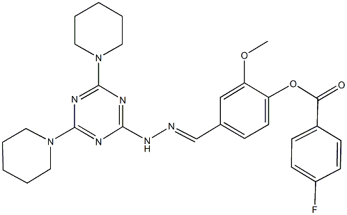 4-{2-[4,6-di(1-piperidinyl)-1,3,5-triazin-2-yl]carbohydrazonoyl}-2-methoxyphenyl 4-fluorobenzoate|