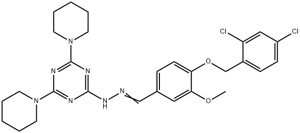 4-[(2,4-dichlorobenzyl)oxy]-3-methoxybenzaldehyde (4,6-dipiperidin-1-yl-1,3,5-triazin-2-yl)hydrazone Structure