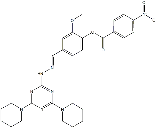 4-{2-[4,6-di(1-piperidinyl)-1,3,5-triazin-2-yl]carbohydrazonoyl}-2-methoxyphenyl 4-nitrobenzoate,292075-55-9,结构式