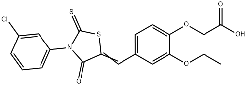 (4-{[3-(3-chlorophenyl)-4-oxo-2-thioxo-1,3-thiazolidin-5-ylidene]methyl}-2-ethoxyphenoxy)acetic acid 化学構造式