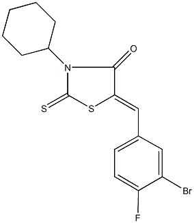 5-(3-bromo-4-fluorobenzylidene)-3-cyclohexyl-2-thioxo-1,3-thiazolidin-4-one Structure