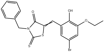 3-benzyl-5-(5-bromo-3-ethoxy-2-hydroxybenzylidene)-2-thioxo-1,3-thiazolidin-4-one Structure