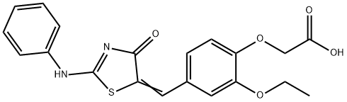 (2-ethoxy-4-{[4-oxo-2-(phenylimino)-1,3-thiazolidin-5-ylidene]methyl}phenoxy)acetic acid Structure