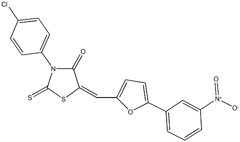 3-(4-chlorophenyl)-5-[(5-{3-nitrophenyl}-2-furyl)methylene]-2-thioxo-1,3-thiazolidin-4-one Struktur