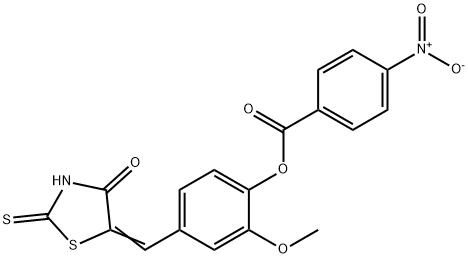 2-methoxy-4-[(4-oxo-2-thioxo-1,3-thiazolidin-5-ylidene)methyl]phenyl 4-nitrobenzoate Struktur