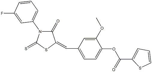 4-{[3-(3-fluorophenyl)-4-oxo-2-thioxo-1,3-thiazolidin-5-ylidene]methyl}-2-methoxyphenyl 2-thiophenecarboxylate 化学構造式