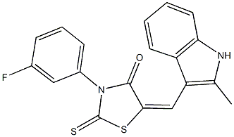 3-(3-fluorophenyl)-5-[(2-methyl-1H-indol-3-yl)methylene]-2-thioxo-1,3-thiazolidin-4-one,292173-21-8,结构式