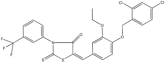 5-{4-[(2,4-dichlorobenzyl)oxy]-3-ethoxybenzylidene}-2-thioxo-3-[3-(trifluoromethyl)phenyl]-1,3-thiazolidin-4-one Struktur