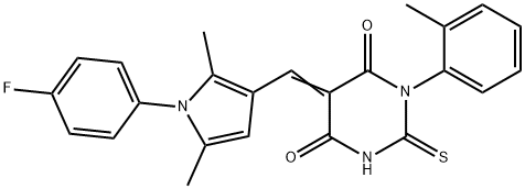5-{[1-(4-fluorophenyl)-2,5-dimethyl-1H-pyrrol-3-yl]methylene}-1-(2-methylphenyl)-2-thioxodihydro-4,6(1H,5H)-pyrimidinedione 结构式