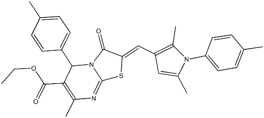ethyl 2-{[2,5-dimethyl-1-(4-methylphenyl)-1H-pyrrol-3-yl]methylene}-7-methyl-5-(4-methylphenyl)-3-oxo-2,3-dihydro-5H-[1,3]thiazolo[3,2-a]pyrimidine-6-carboxylate,292640-33-6,结构式