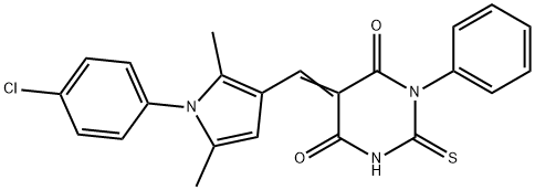 5-{[1-(4-chlorophenyl)-2,5-dimethyl-1H-pyrrol-3-yl]methylene}-1-phenyl-2-thioxodihydro-4,6(1H,5H)-pyrimidinedione,292640-52-9,结构式