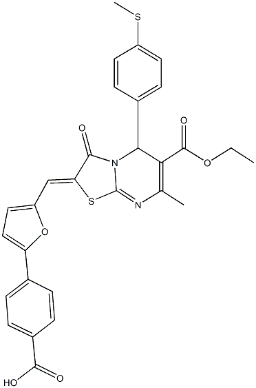 4-{5-[(6-(ethoxycarbonyl)-7-methyl-5-[4-(methylthio)phenyl]-3-oxo-5H-[1,3]thiazolo[3,2-a]pyrimidin-2(3H)-ylidene)methyl]-2-furyl}benzoicacid Structure