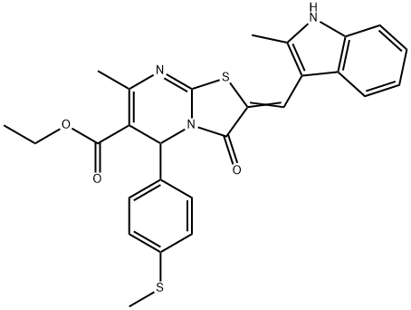 ethyl 7-methyl-2-[(2-methyl-1H-indol-3-yl)methylene]-5-[4-(methylsulfanyl)phenyl]-3-oxo-2,3-dihydro-5H-[1,3]thiazolo[3,2-a]pyrimidine-6-carboxylate Structure