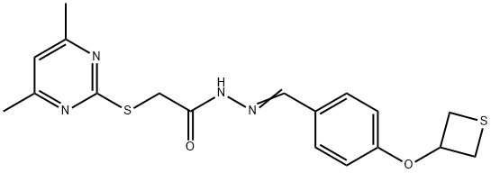 2-[(4,6-dimethyl-2-pyrimidinyl)sulfanyl]-N'-[4-(3-thietanyloxy)benzylidene]acetohydrazide,292868-97-4,结构式