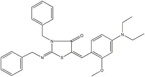 3-benzyl-2-(benzylimino)-5-[4-(diethylamino)-2-methoxybenzylidene]-1,3-thiazolidin-4-one|