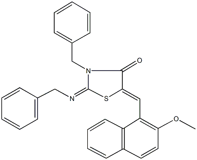 3-benzyl-2-(benzylimino)-5-[(2-methoxy-1-naphthyl)methylene]-1,3-thiazolidin-4-one Structure