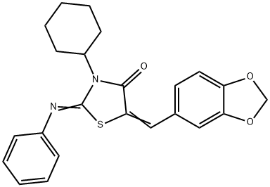 5-(1,3-benzodioxol-5-ylmethylene)-3-cyclohexyl-2-(phenylimino)-1,3-thiazolidin-4-one,292872-32-3,结构式