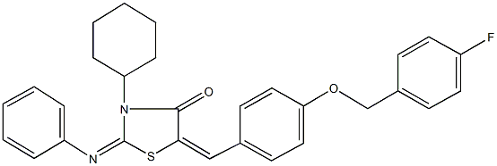 3-cyclohexyl-5-{4-[(4-fluorobenzyl)oxy]benzylidene}-2-(phenylimino)-1,3-thiazolidin-4-one,292873-01-9,结构式