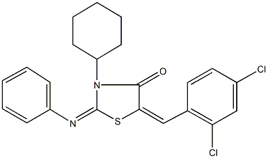 3-cyclohexyl-5-(2,4-dichlorobenzylidene)-2-(phenylimino)-1,3-thiazolidin-4-one 结构式