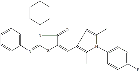 3-cyclohexyl-5-{[1-(4-fluorophenyl)-2,5-dimethyl-1H-pyrrol-3-yl]methylene}-2-(phenylimino)-1,3-thiazolidin-4-one 化学構造式