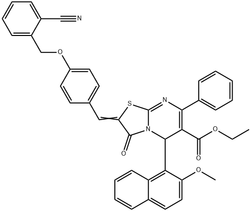 ethyl 2-{4-[(2-cyanobenzyl)oxy]benzylidene}-5-(2-methoxy-1-naphthyl)-3-oxo-7-phenyl-2,3-dihydro-5H-[1,3]thiazolo[3,2-a]pyrimidine-6-carboxylate,292874-56-7,结构式