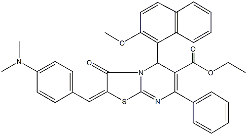 ethyl 2-[4-(dimethylamino)benzylidene]-5-(2-methoxy-1-naphthyl)-3-oxo-7-phenyl-2,3-dihydro-5H-[1,3]thiazolo[3,2-a]pyrimidine-6-carboxylate 化学構造式