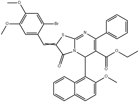 ethyl 2-(2-bromo-4,5-dimethoxybenzylidene)-5-(2-methoxy-1-naphthyl)-3-oxo-7-phenyl-2,3-dihydro-5H-[1,3]thiazolo[3,2-a]pyrimidine-6-carboxylate 结构式