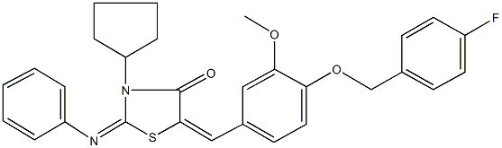 3-cyclopentyl-5-{4-[(4-fluorobenzyl)oxy]-3-methoxybenzylidene}-2-(phenylimino)-1,3-thiazolidin-4-one Struktur