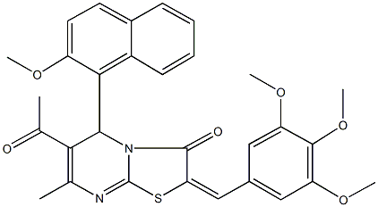 292876-39-2 6-acetyl-5-(2-methoxy-1-naphthyl)-7-methyl-2-(3,4,5-trimethoxybenzylidene)-5H-[1,3]thiazolo[3,2-a]pyrimidin-3(2H)-one