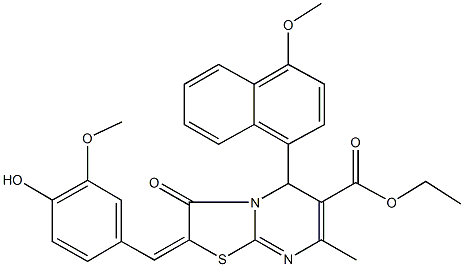 ethyl 2-(4-hydroxy-3-methoxybenzylidene)-5-(4-methoxy-1-naphthyl)-7-methyl-3-oxo-2,3-dihydro-5H-[1,3]thiazolo[3,2-a]pyrimidine-6-carboxylate 结构式