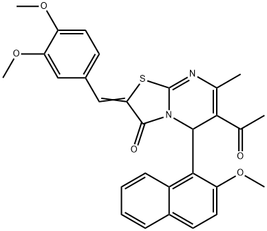 6-acetyl-2-(3,4-dimethoxybenzylidene)-5-(2-methoxy-1-naphthyl)-7-methyl-5H-[1,3]thiazolo[3,2-a]pyrimidin-3(2H)-one 化学構造式