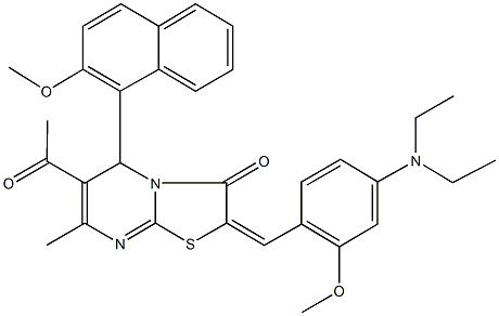 6-acetyl-2-[4-(diethylamino)-2-methoxybenzylidene]-5-(2-methoxy-1-naphthyl)-7-methyl-5H-[1,3]thiazolo[3,2-a]pyrimidin-3(2H)-one 结构式