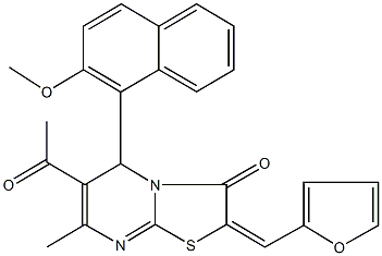 6-acetyl-2-(2-furylmethylene)-5-(2-methoxy-1-naphthyl)-7-methyl-5H-[1,3]thiazolo[3,2-a]pyrimidin-3(2H)-one Struktur