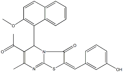 6-acetyl-2-(3-hydroxybenzylidene)-5-(2-methoxy-1-naphthyl)-7-methyl-5H-[1,3]thiazolo[3,2-a]pyrimidin-3(2H)-one Structure
