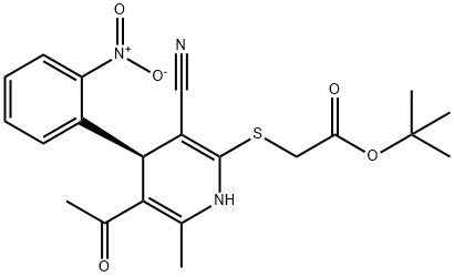 tert-butyl [(5-acetyl-3-cyano-4-{2-nitrophenyl}-6-methyl-1,4-dihydro-2-pyridinyl)sulfanyl]acetate 化学構造式