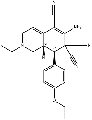 6-amino-8-(4-ethoxyphenyl)-2-ethyl-2,3,8,8a-tetrahydro-5,7,7(1H)-isoquinolinetricarbonitrile 结构式