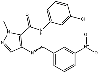 N-(3-chlorophenyl)-4-({3-nitrobenzylidene}amino)-1-methyl-1H-pyrazole-5-carboxamide 化学構造式