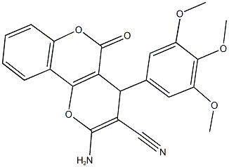 2-amino-5-oxo-4-(3,4,5-trimethoxyphenyl)-4H,5H-pyrano[3,2-c]chromene-3-carbonitrile Struktur