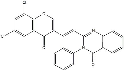 2-[2-(6,8-dichloro-4-oxo-4H-chromen-3-yl)vinyl]-3-phenyl-4(3H)-quinazolinone 化学構造式