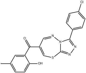 [3-(4-chlorophenyl)[1,2,4]triazolo[3,4-b][1,3,4]thiadiazepin-7-yl](2-hydroxy-5-methylphenyl)methanone Struktur