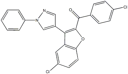 (4-chlorophenyl)[5-chloro-3-(1-phenyl-1H-pyrazol-4-yl)-1-benzofuran-2-yl]methanone Structure