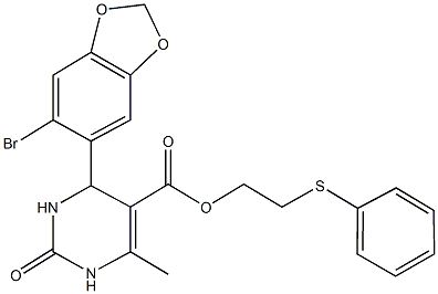 2-(phenylsulfanyl)ethyl 4-(6-bromo-1,3-benzodioxol-5-yl)-6-methyl-2-oxo-1,2,3,4-tetrahydro-5-pyrimidinecarboxylate Structure